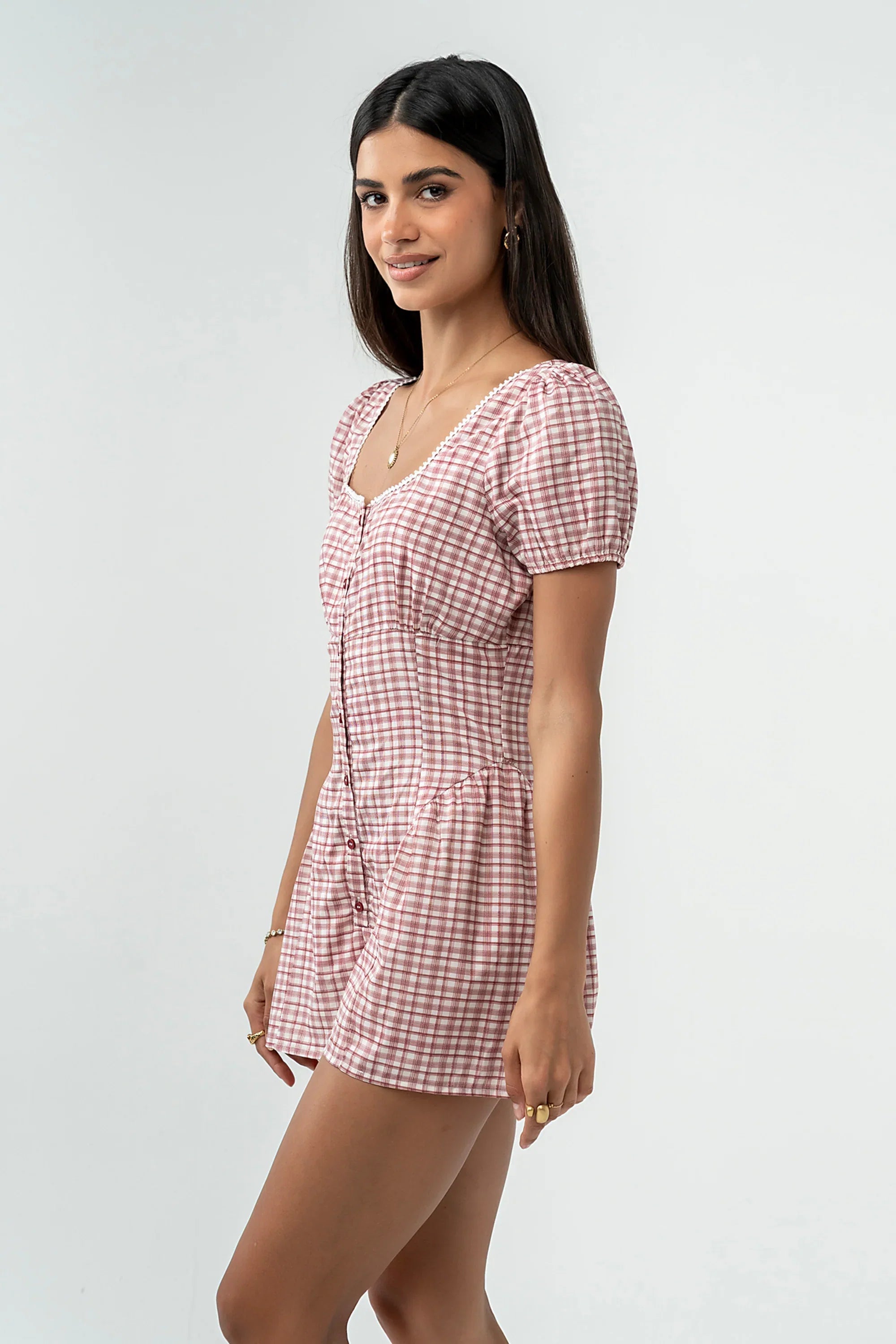 Aislynn Gingham Romper in Red