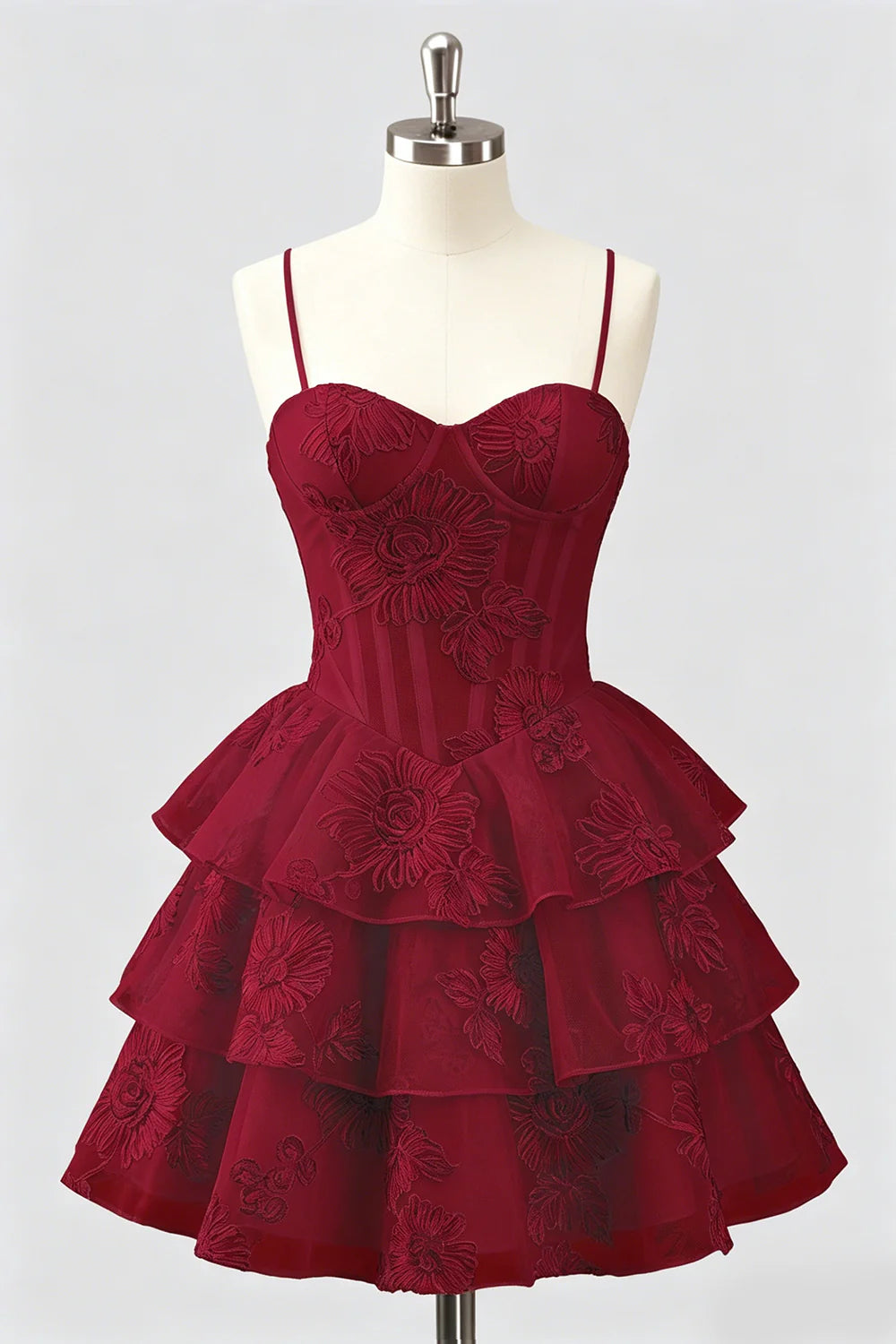 Daffodil A Line Floral Corset Tiered Ruffle Short Homecoming Dress