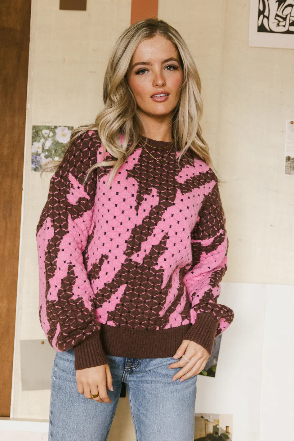Felicity Abstract Sweater in Pink FINAL SALE