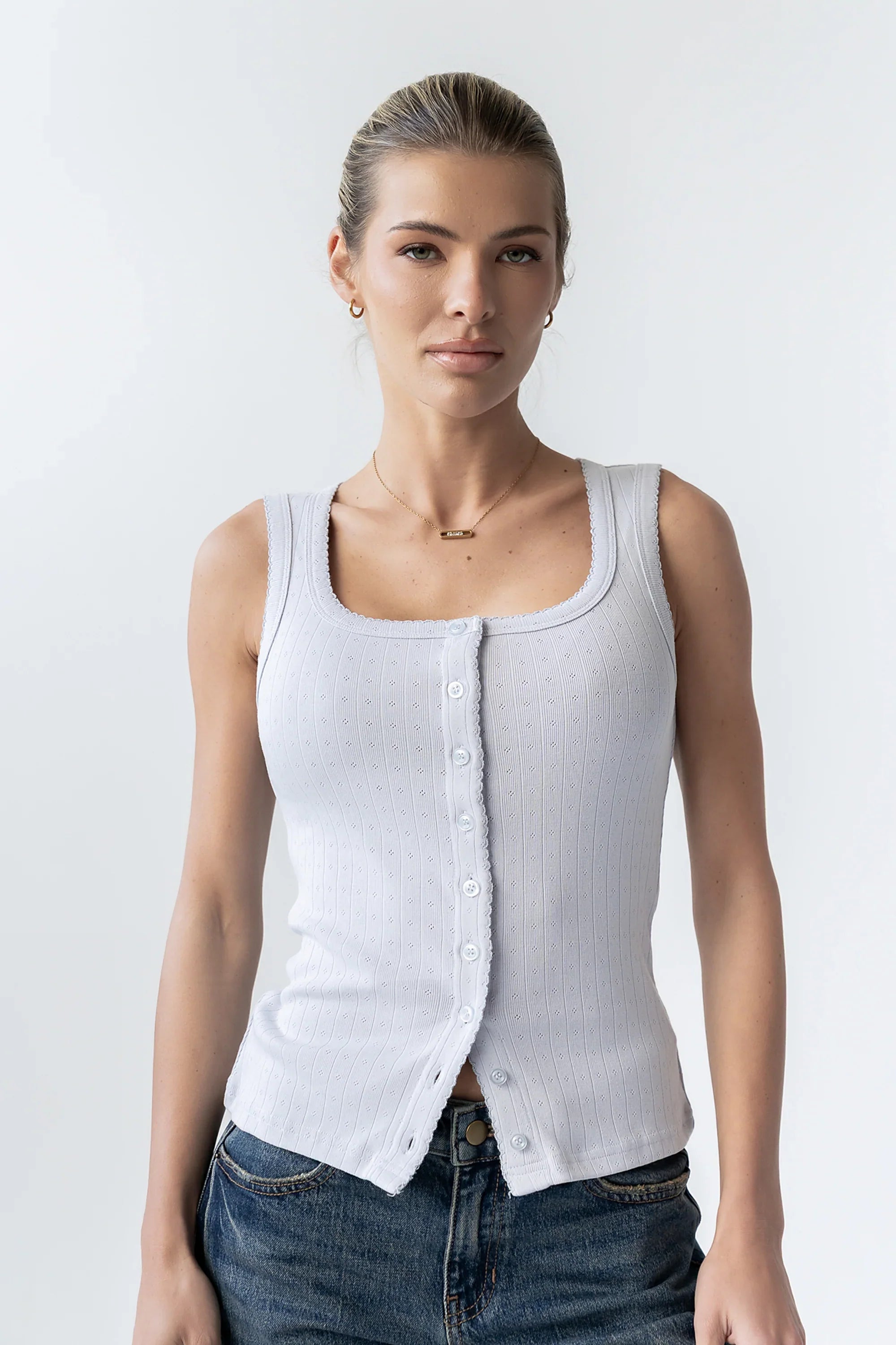 Apollo Knit Tank Top in Light Blue
