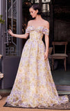A1466 FLORAL PRINTED OFF THE SHOULDER A LINE DRESS Andrea Leo