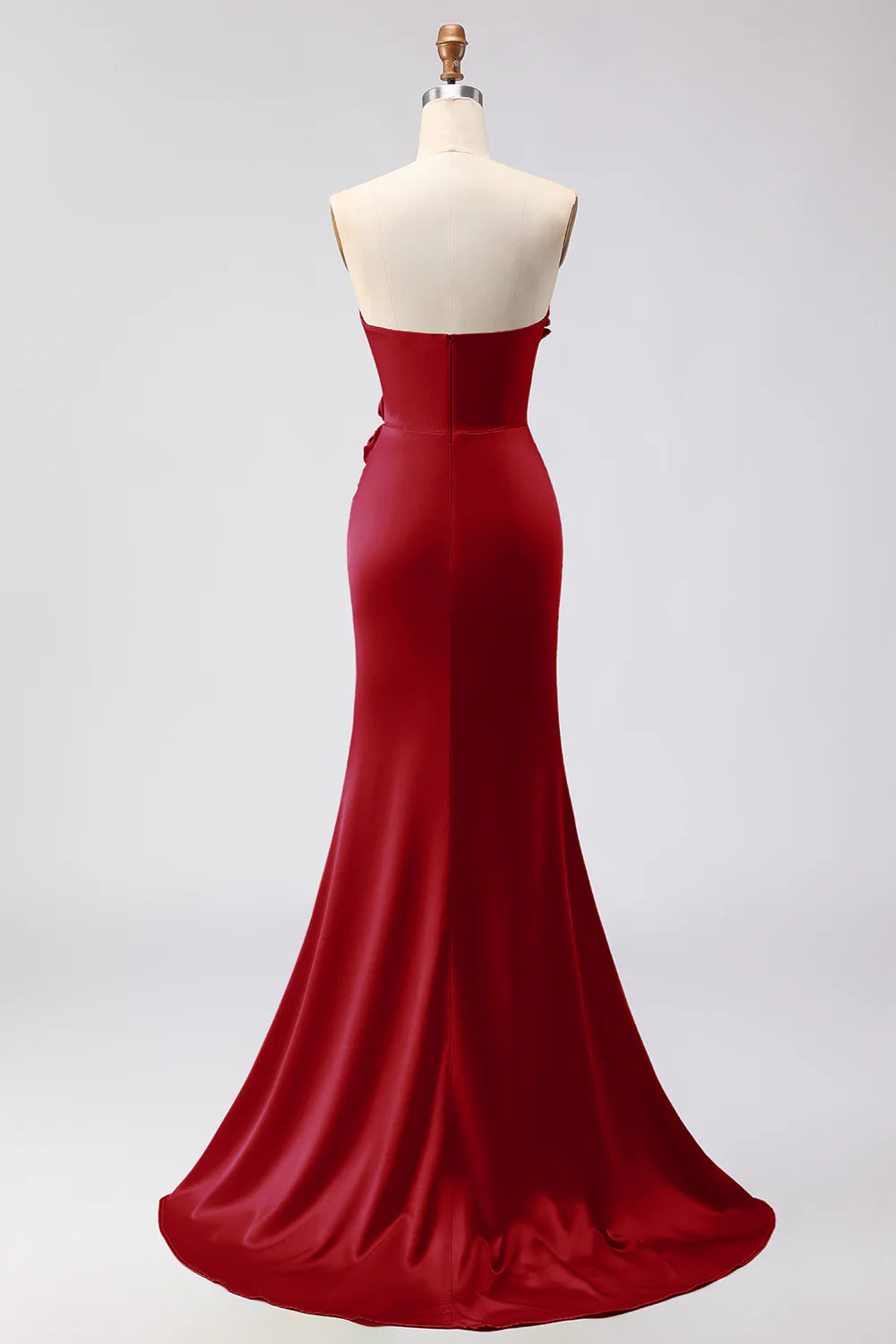 Green Strapless Mermaid 3D Flower Satin Long Prom Dress with Slit