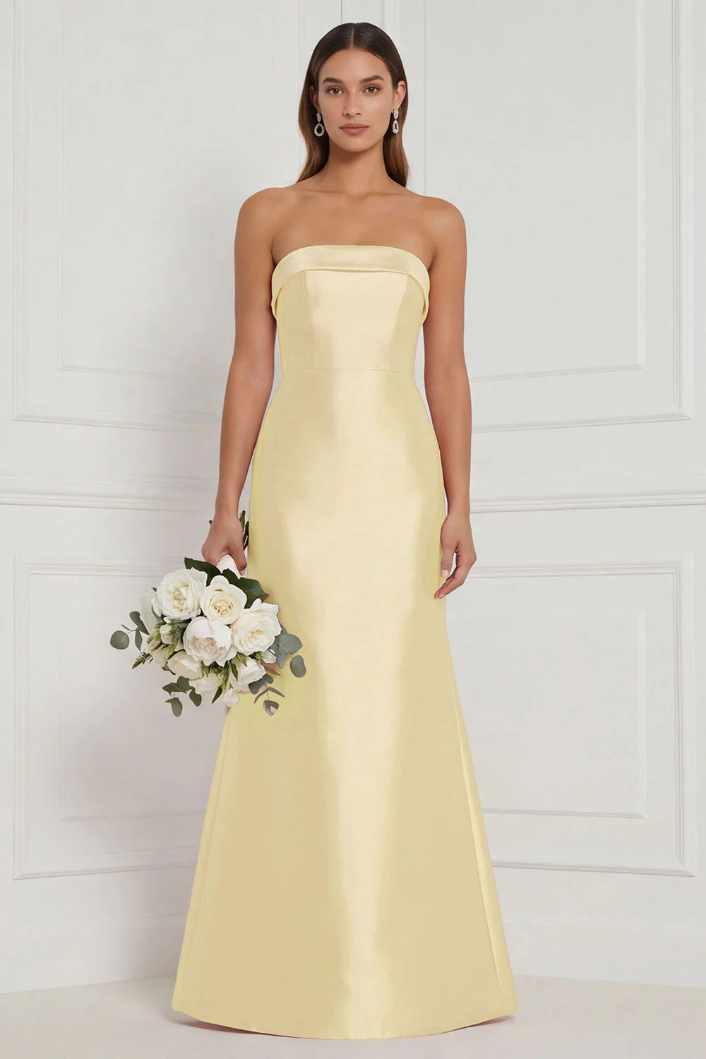 Strapless Mermaid Dusty Rose Satin Long Bridesmaid Dress