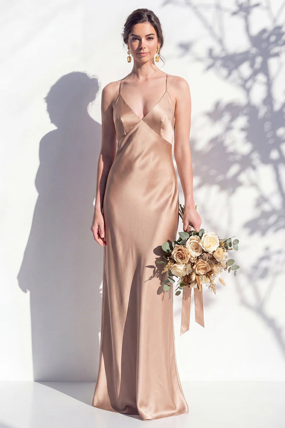 Satin Spaghetti Straps Sheath Sage Bridesmaid Dress
