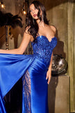 Evans Gown Satin Dress With Illusion Leg Slit