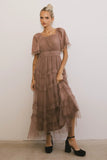 Eugena Ruffled Maxi Dress in Mocha FINAL SALE