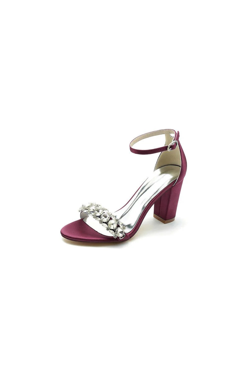 Open Toe Chunky Heels with Rhinestone