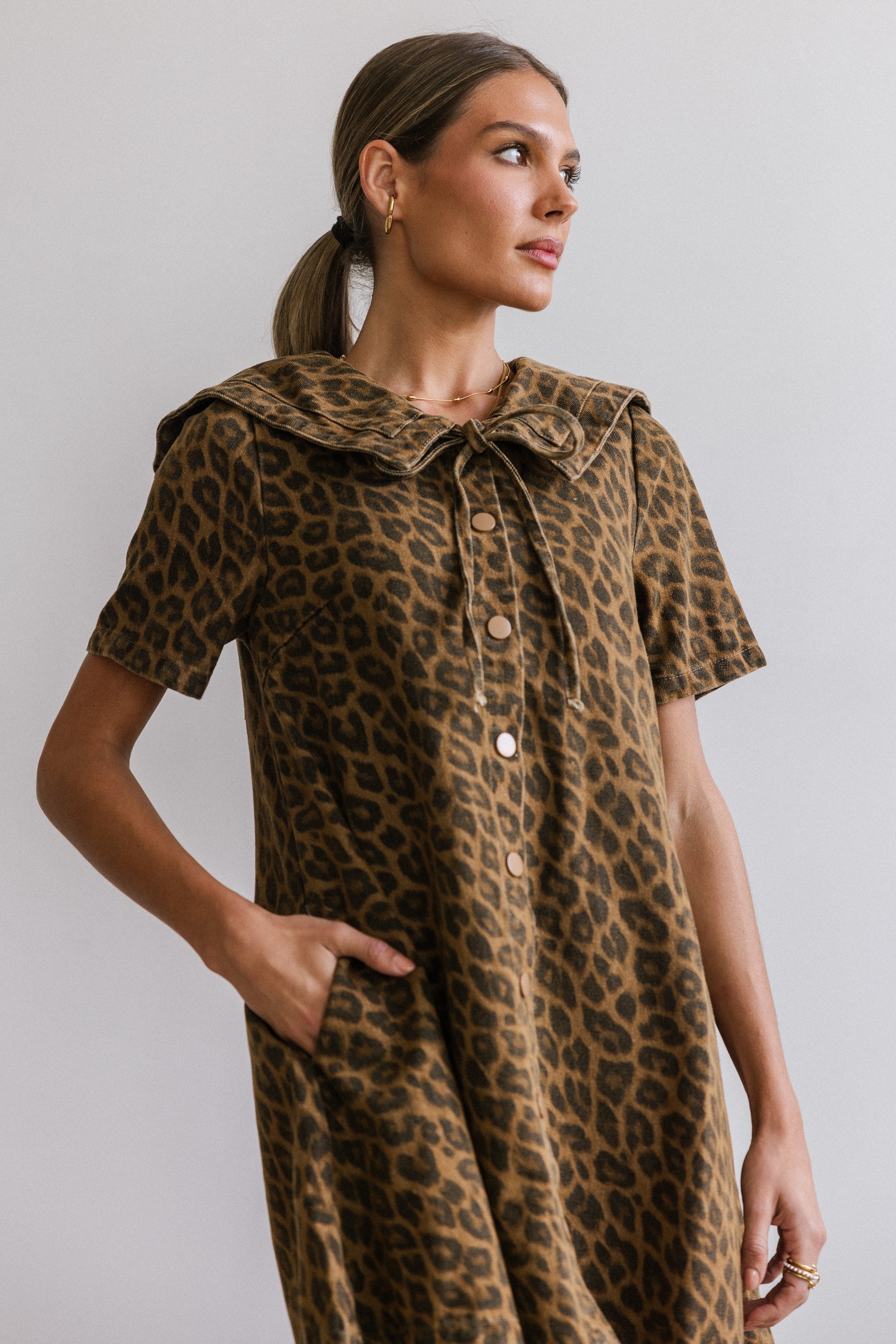 Camryn Collared Baby Doll Dress in Leopard FINAL SALE