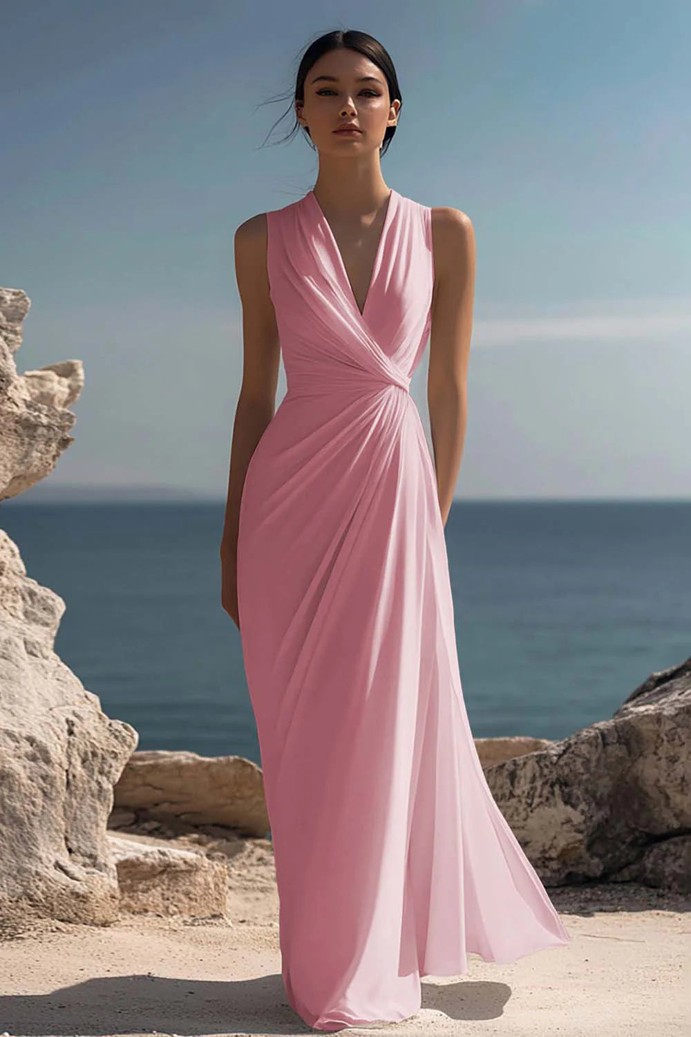 White A Line V Neck Ruched Engagement Dress