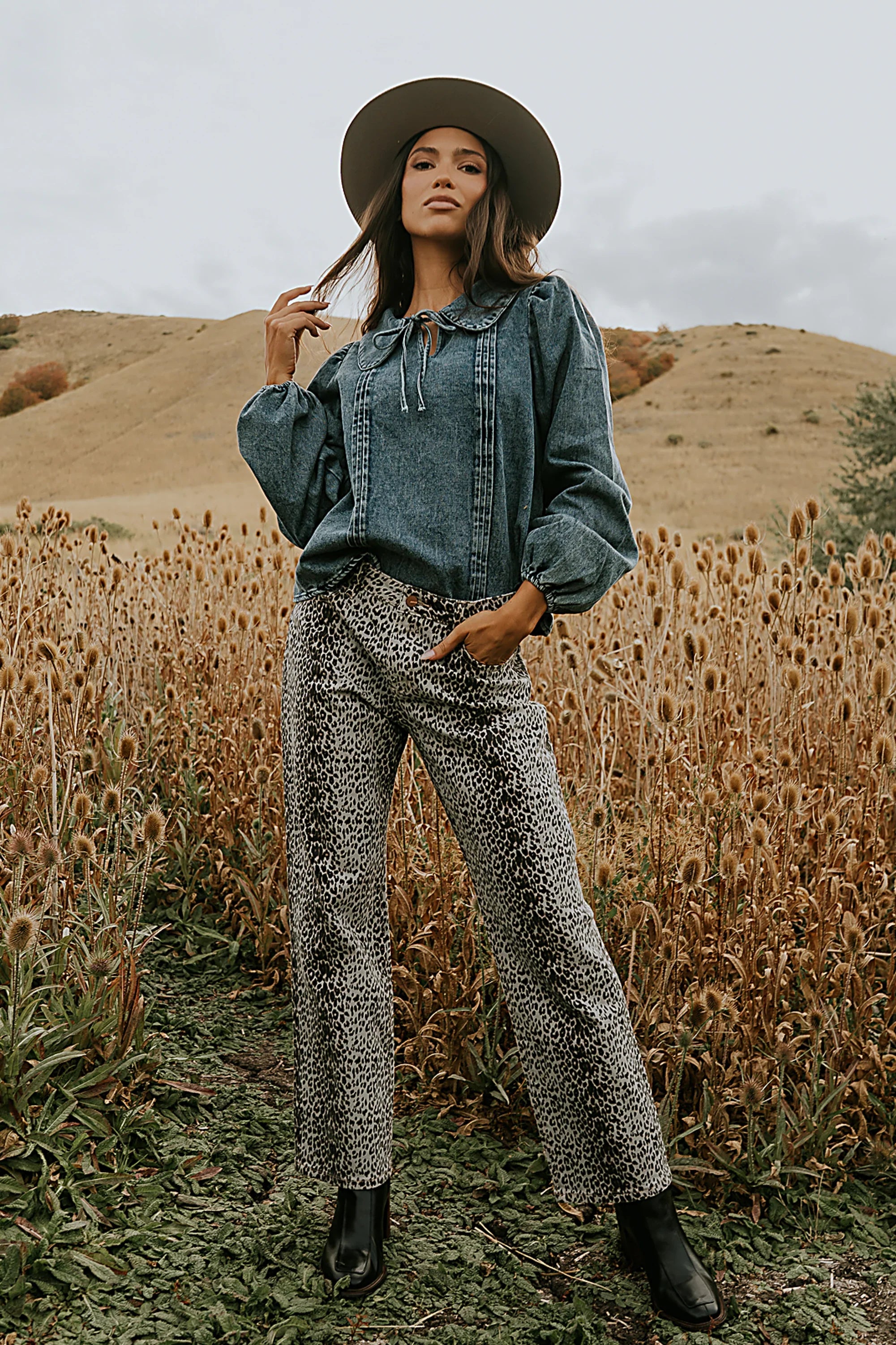 Monique Pleated Blouse in Indigo FINAL SALE