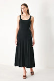 SWEATER KNIT MIDI DRESS WITH PLEATED SKIRT