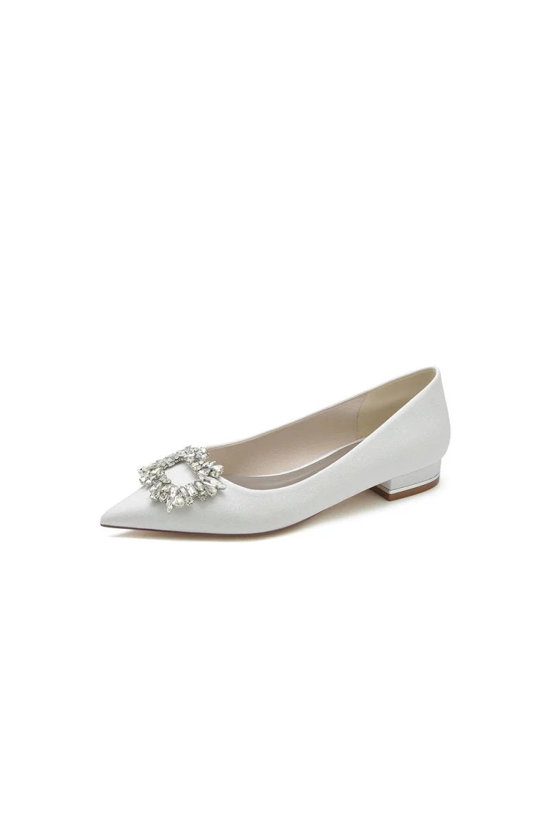 Pointed Toe Glitter Wedding Low Heels With Rhinestone