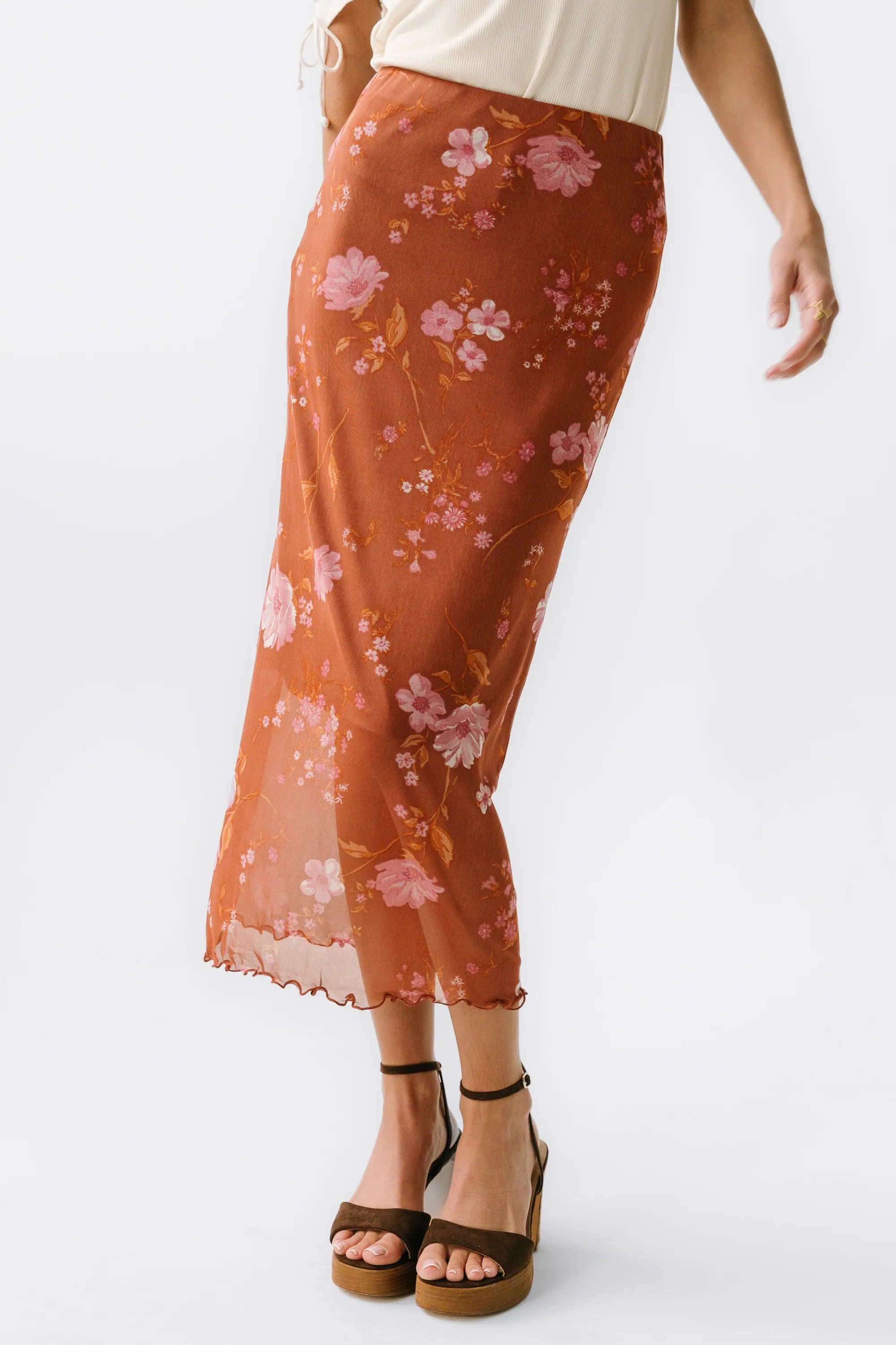 Carly Mesh Midi Skirt in Rust FINAL SALE
