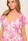 ROMANTIC WALKS FLUTTER SLEEVE MINI DRESS PINK