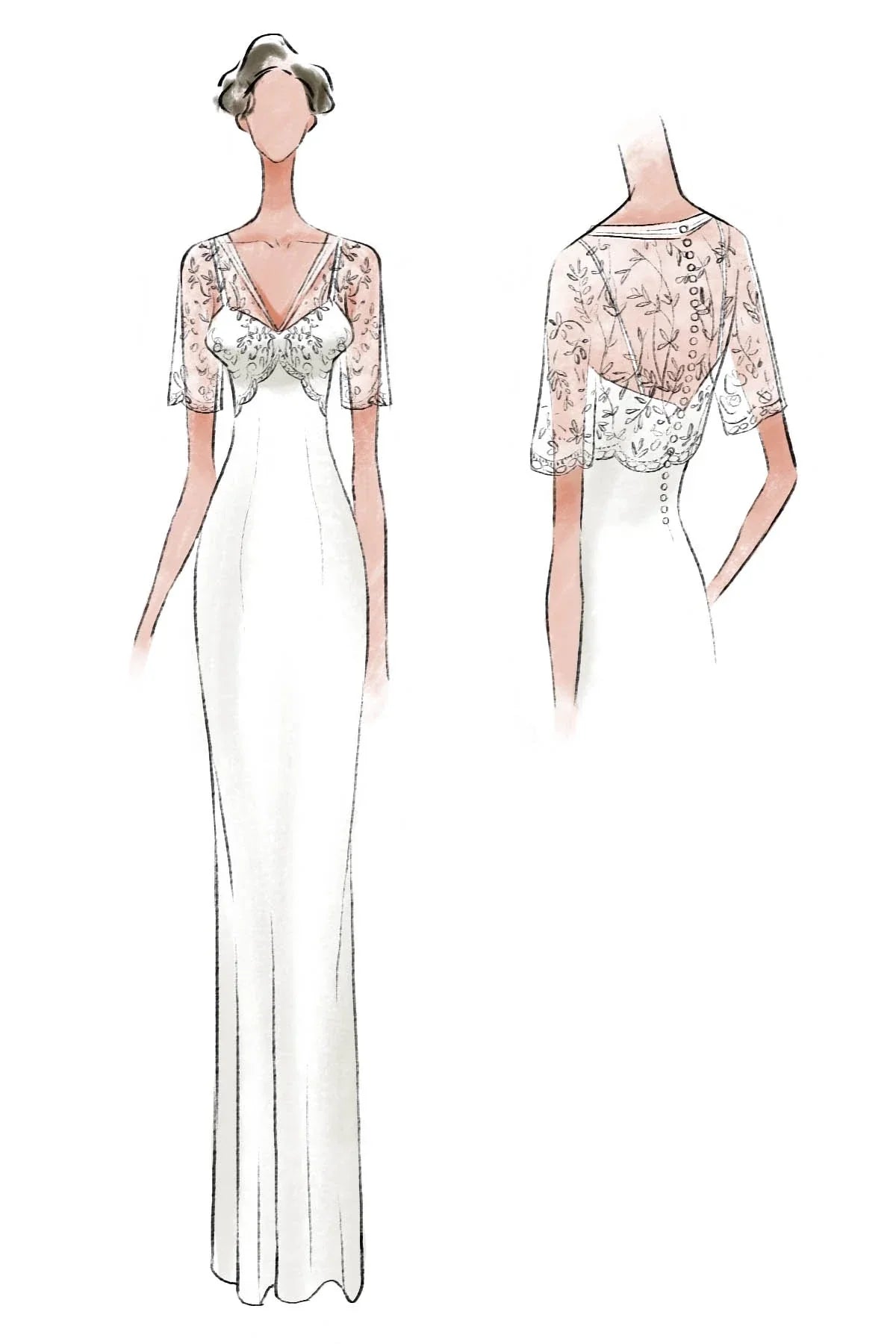 Sweetheart A line Chiffon Dress With Half sleeved Illusion Bodice