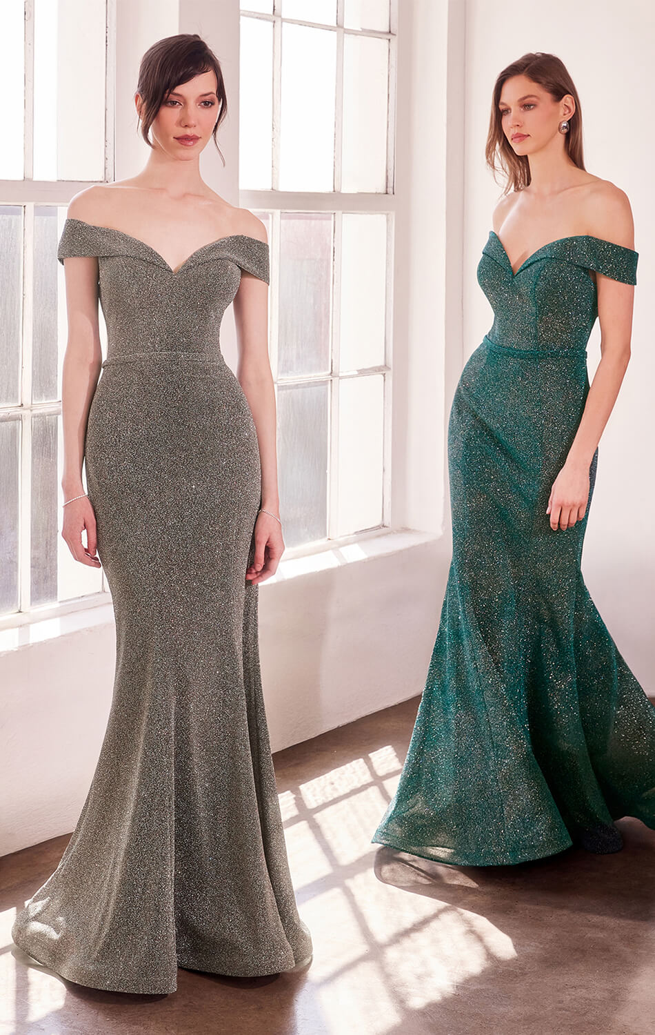 Hollywood Gown Off the Shoulder Glitter Mermaid Dress