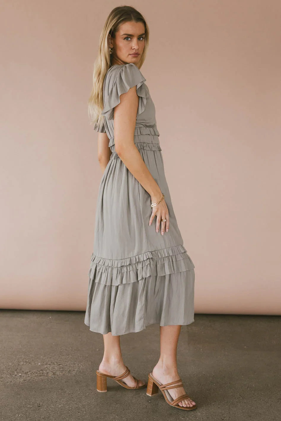Willa Ruffle Dress in Sage FINAL SALE