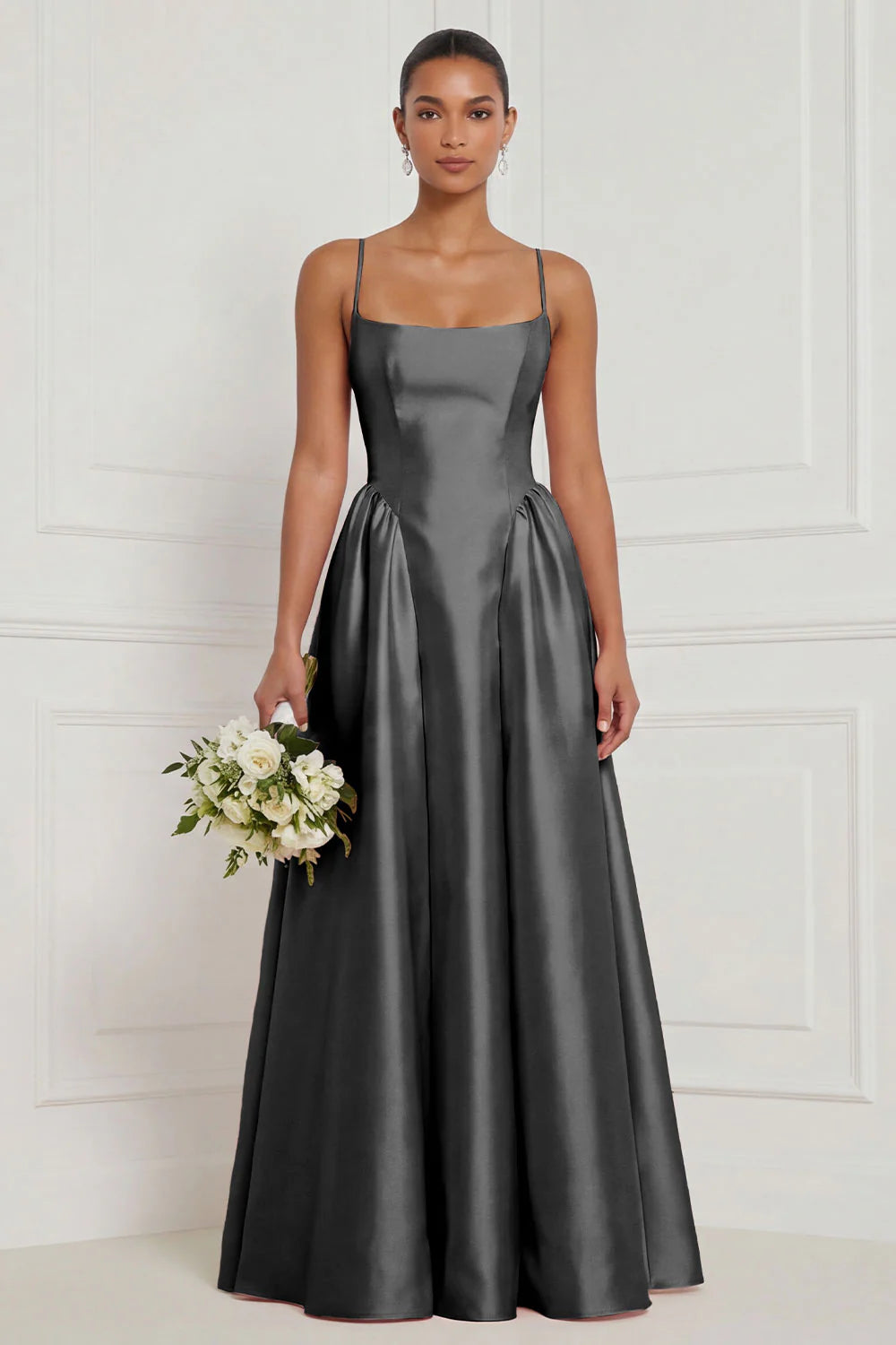 Satin A Line Spaghetti Straps Yellow Bridesmaid Dress