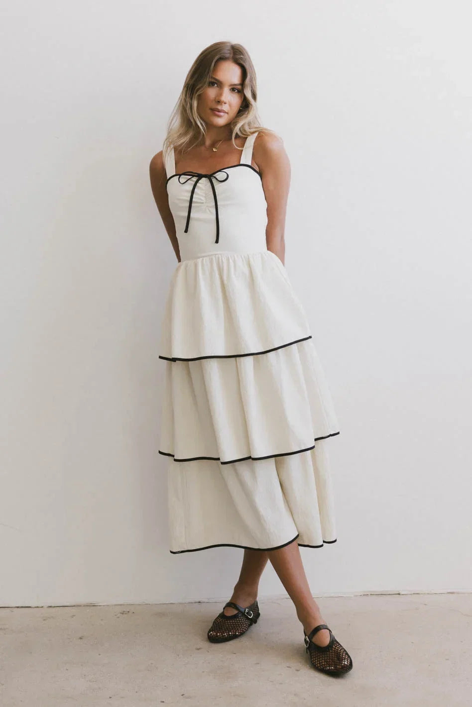 Liza Contrast Trim Dress in Cream FINAL SALE