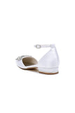Rhinestone Pointed Toe Ankle Strap Satin Kitten Heels
