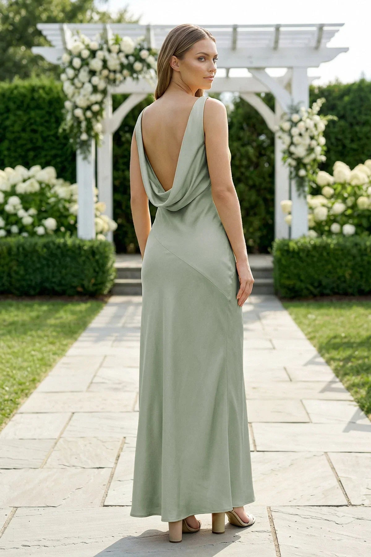 Charming Sheath V Neck Stretch Satin Bridesmaid Dresses