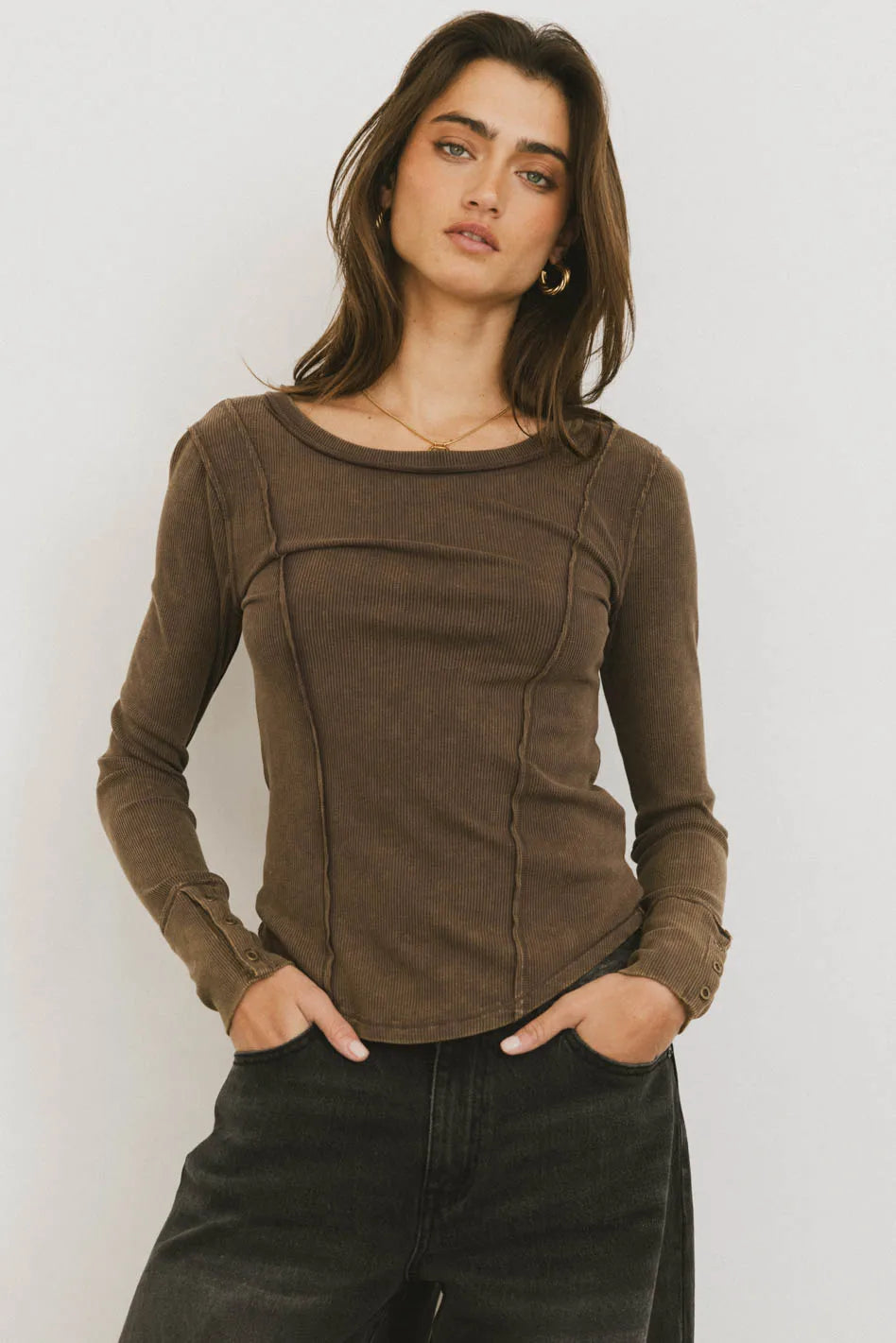Sailor Ribbed Top in Brown FINAL SALE