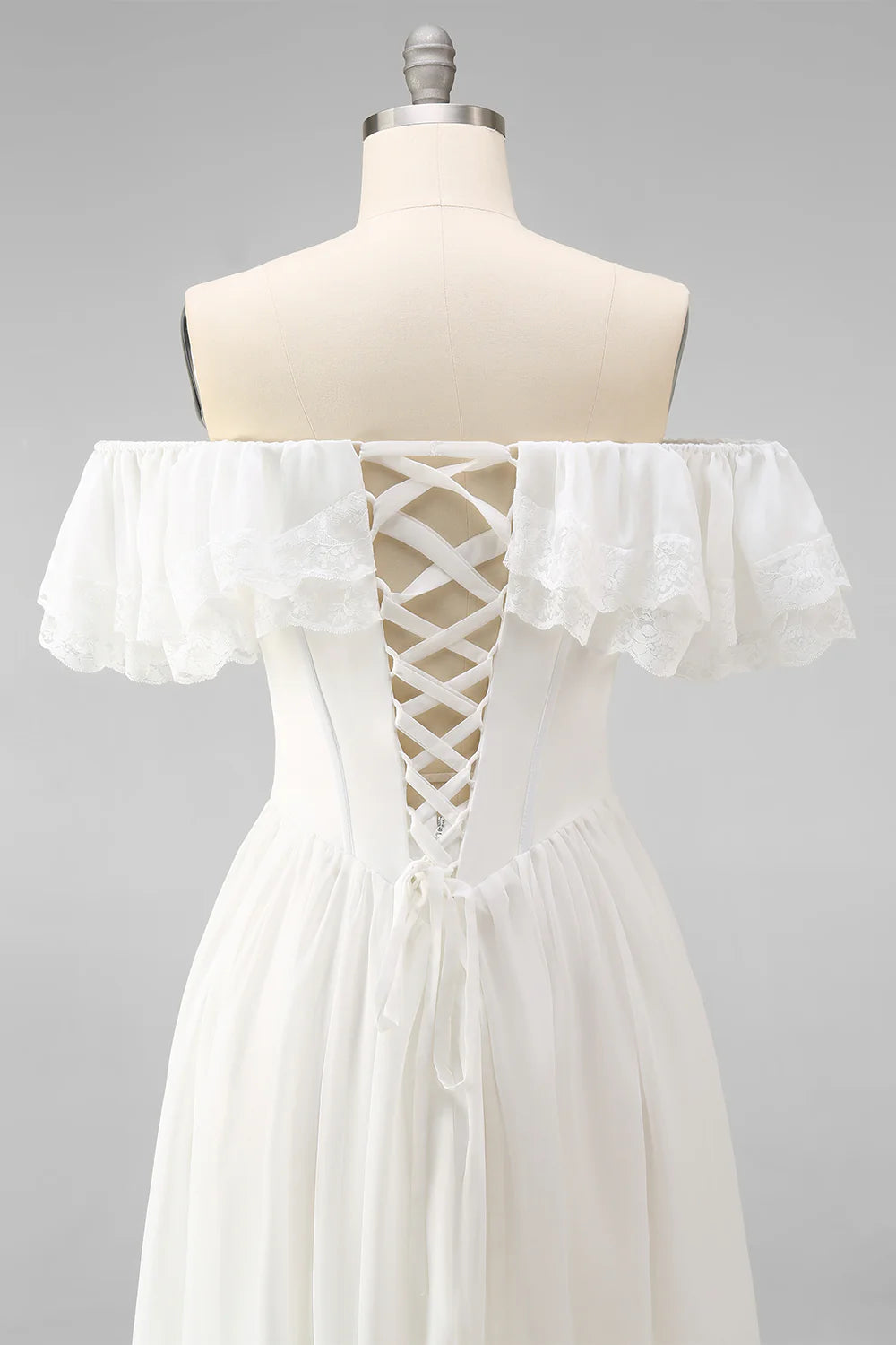 Off the Shoulder Corset White Ruffled Engagement Dress