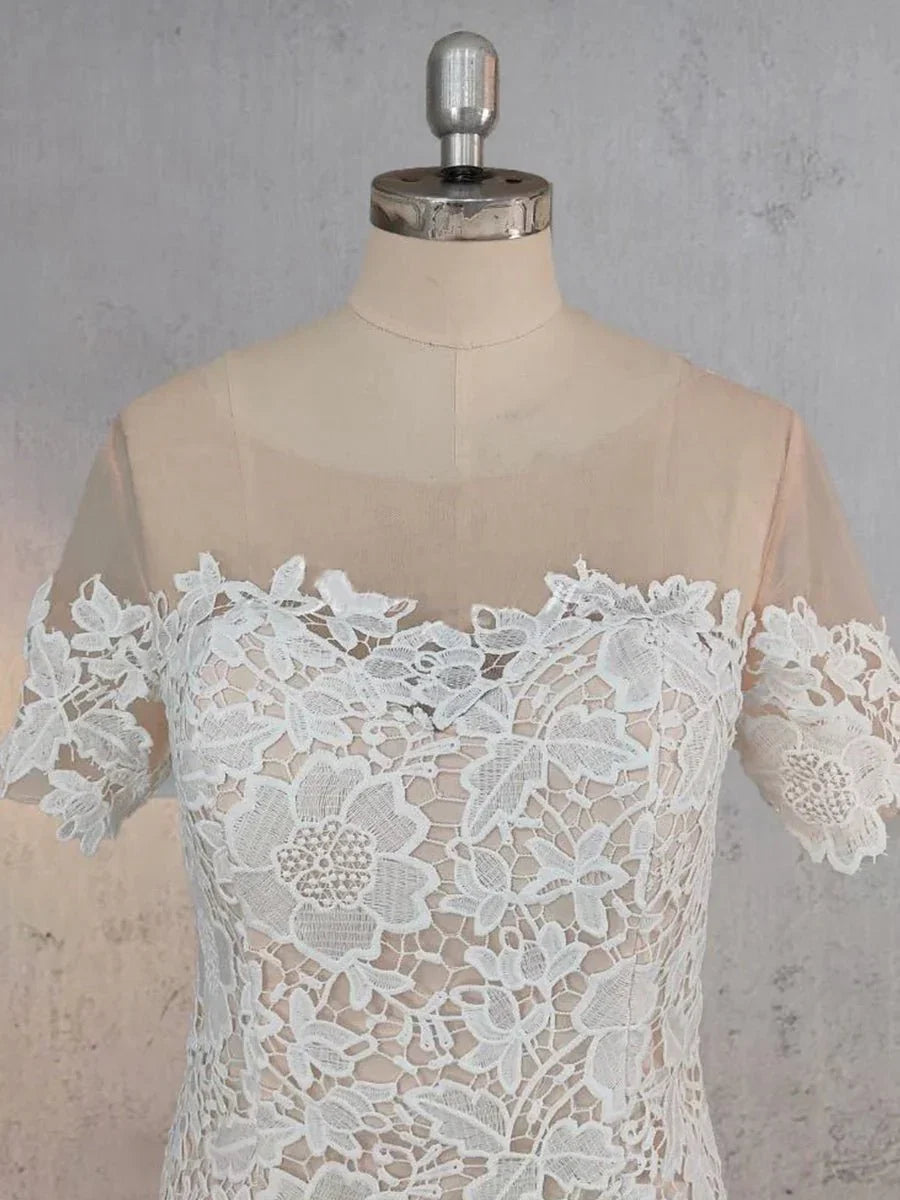 Mermaid Scoop Illusion Neck Floral Wedding Dress