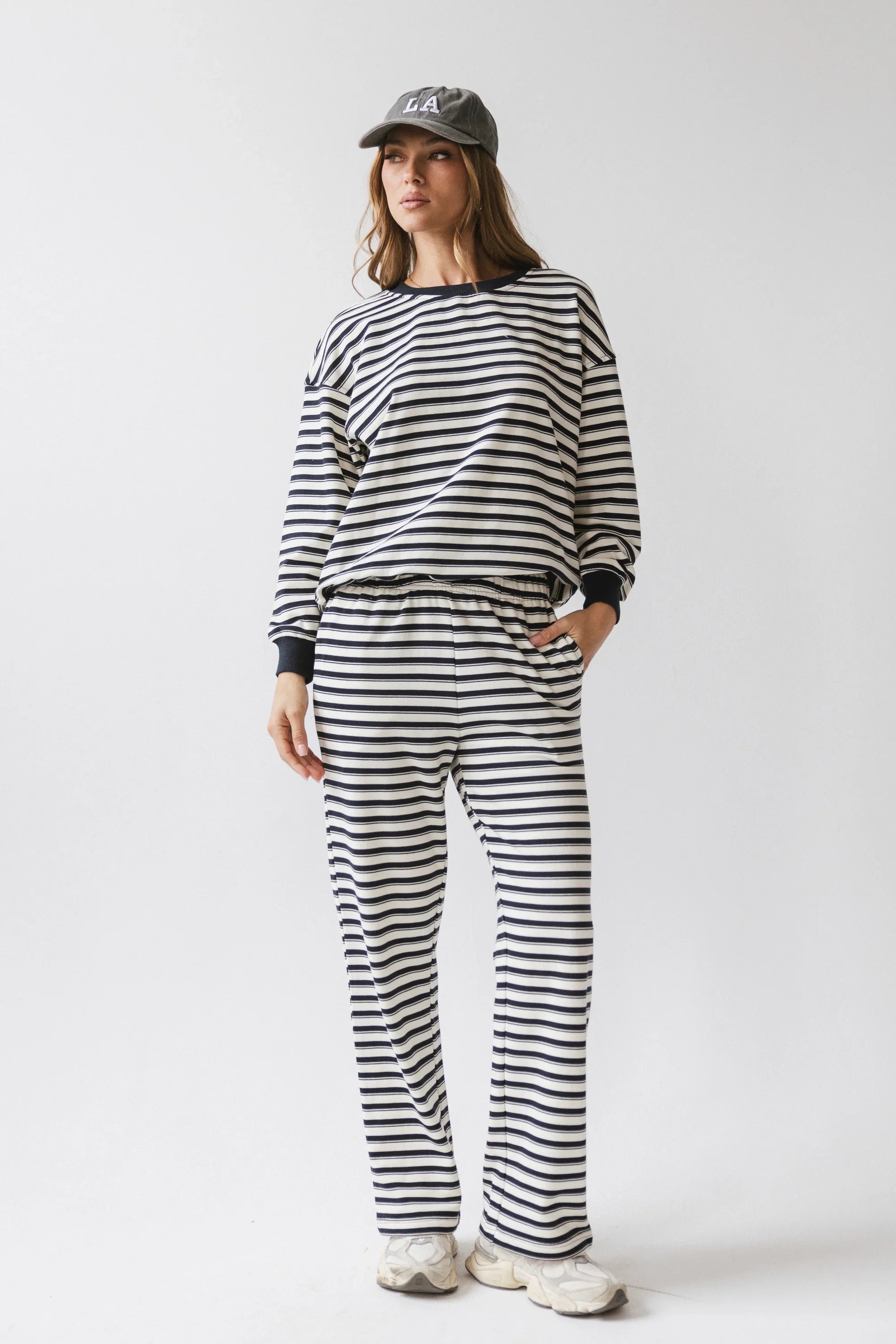Taya Striped Wide Leg Pants in Navy FINAL SALE