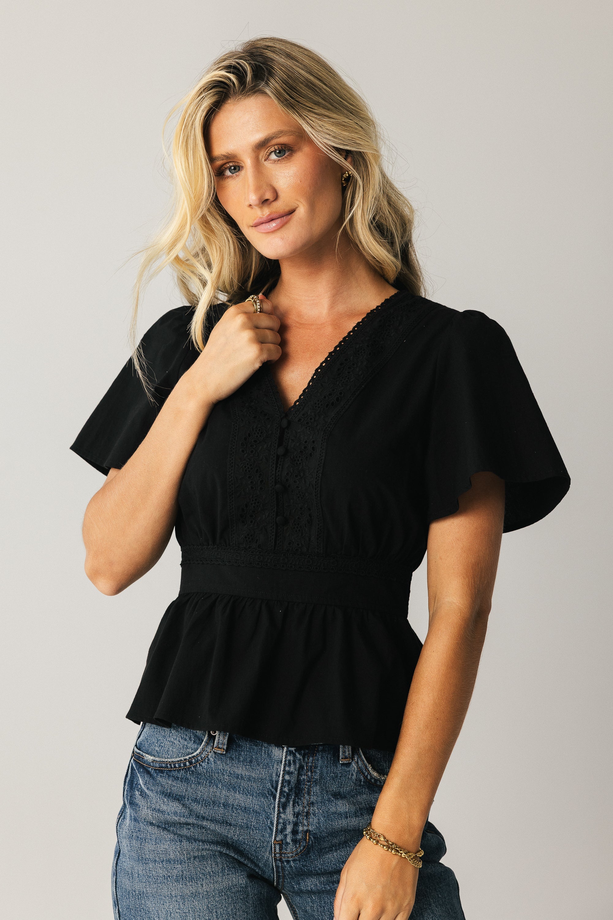 Neo Embroidered Blouse in Black FINAL SALE