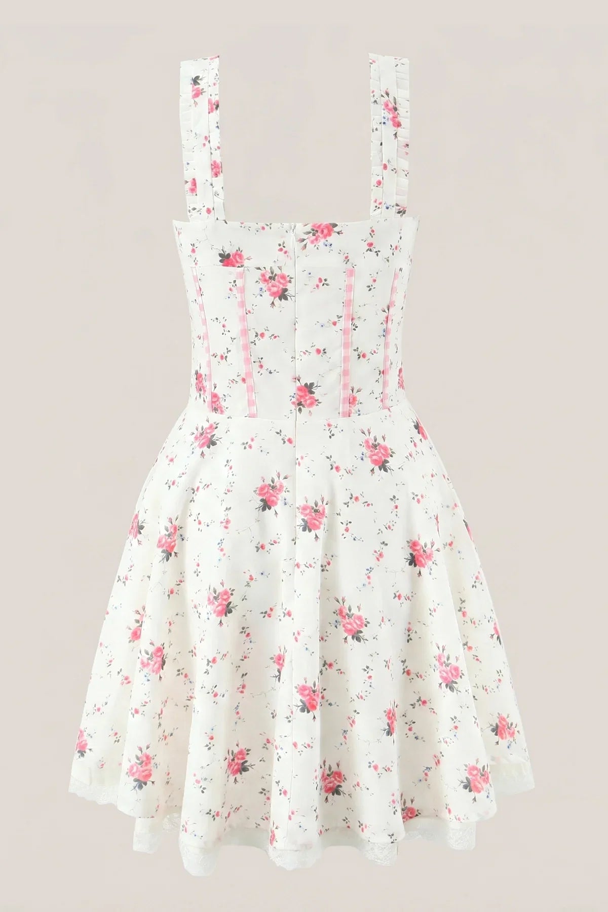 White Warm Rose Print Cotton Mini Dress