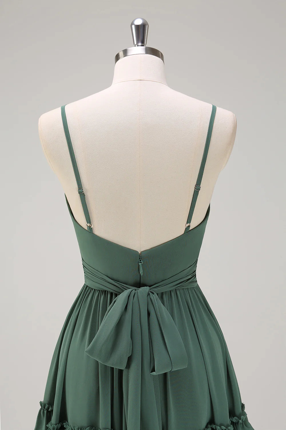 Eucalyptus A Line Spaghetti Straps Tiered Floor Length Bridesmaid Dress