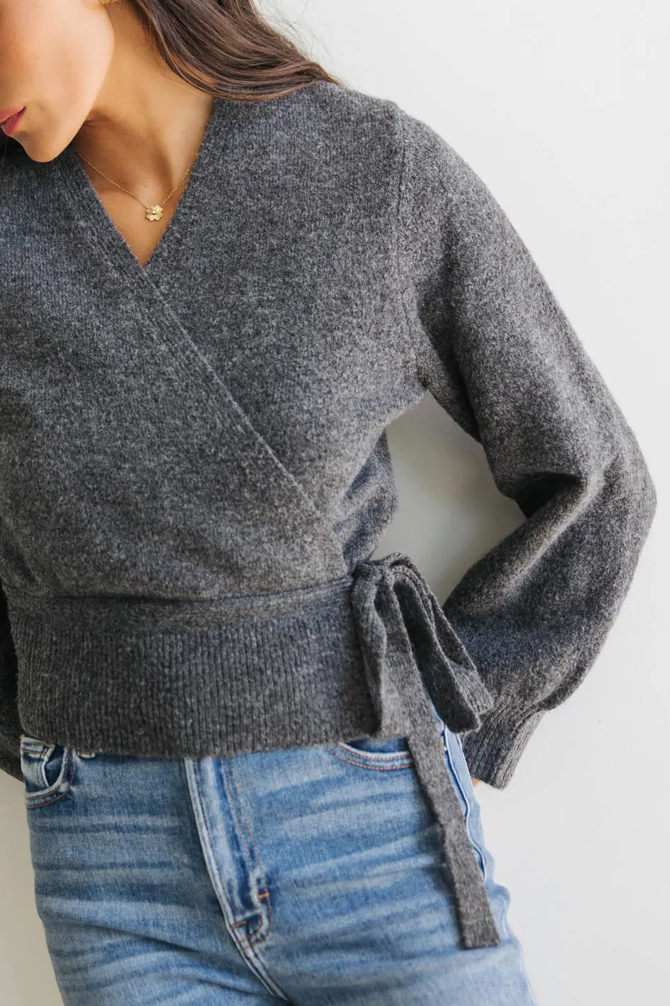 Addie Wrap Cardigan in Charcoal FINAL SALE