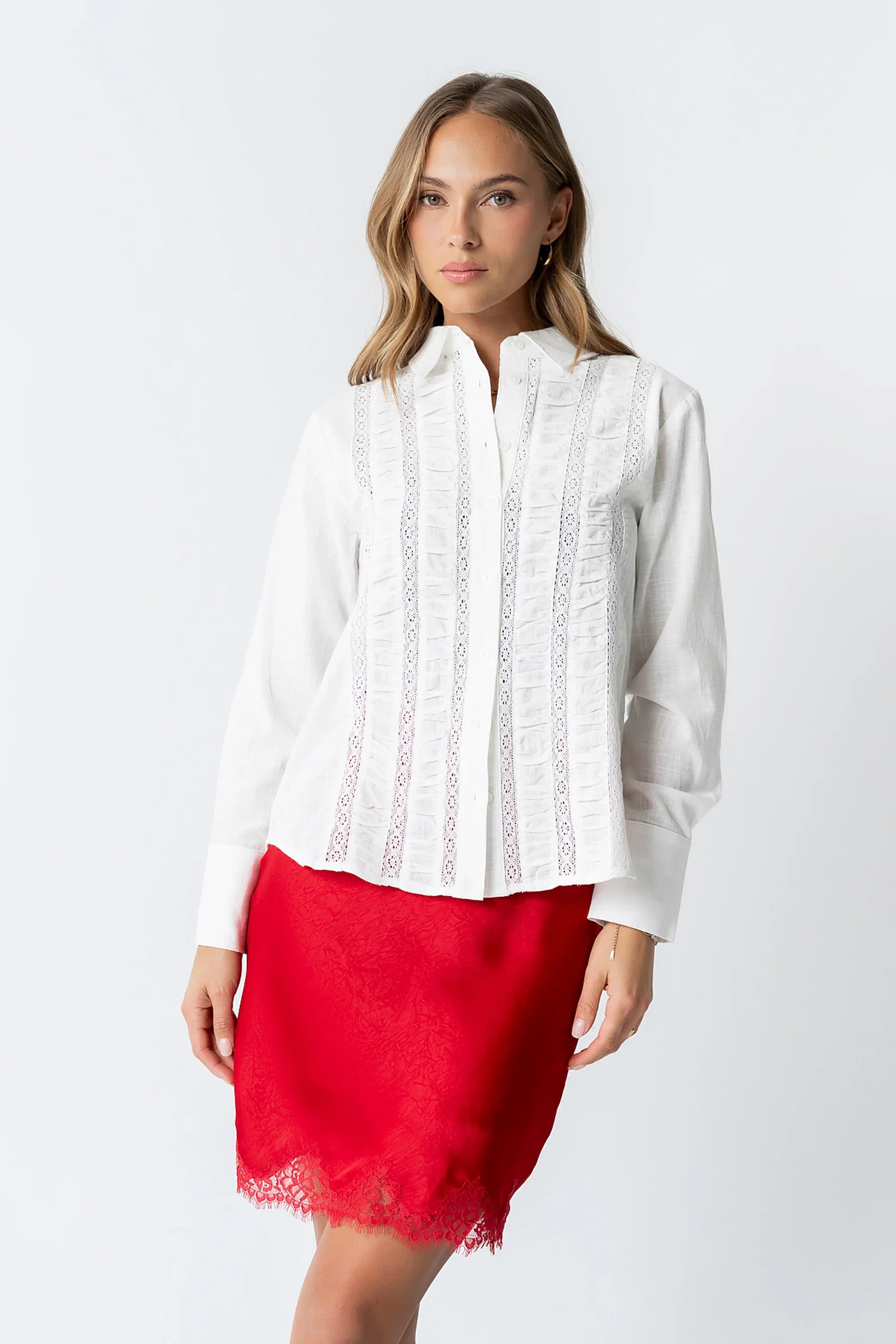Harper Lace Trim Mini Skirt in Red