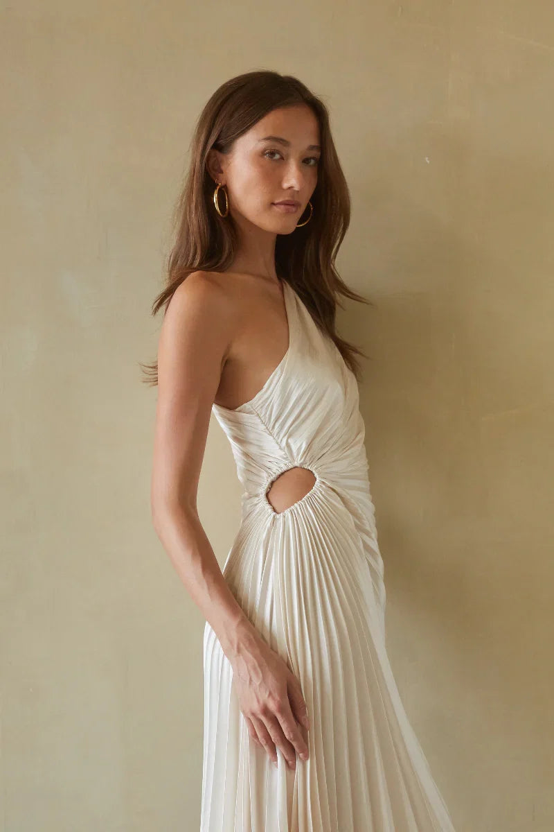 Zora One Shoulder Pleated Midi Dress