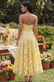 Yellow Sweetheart Floral Corset Wedding Guest Dress