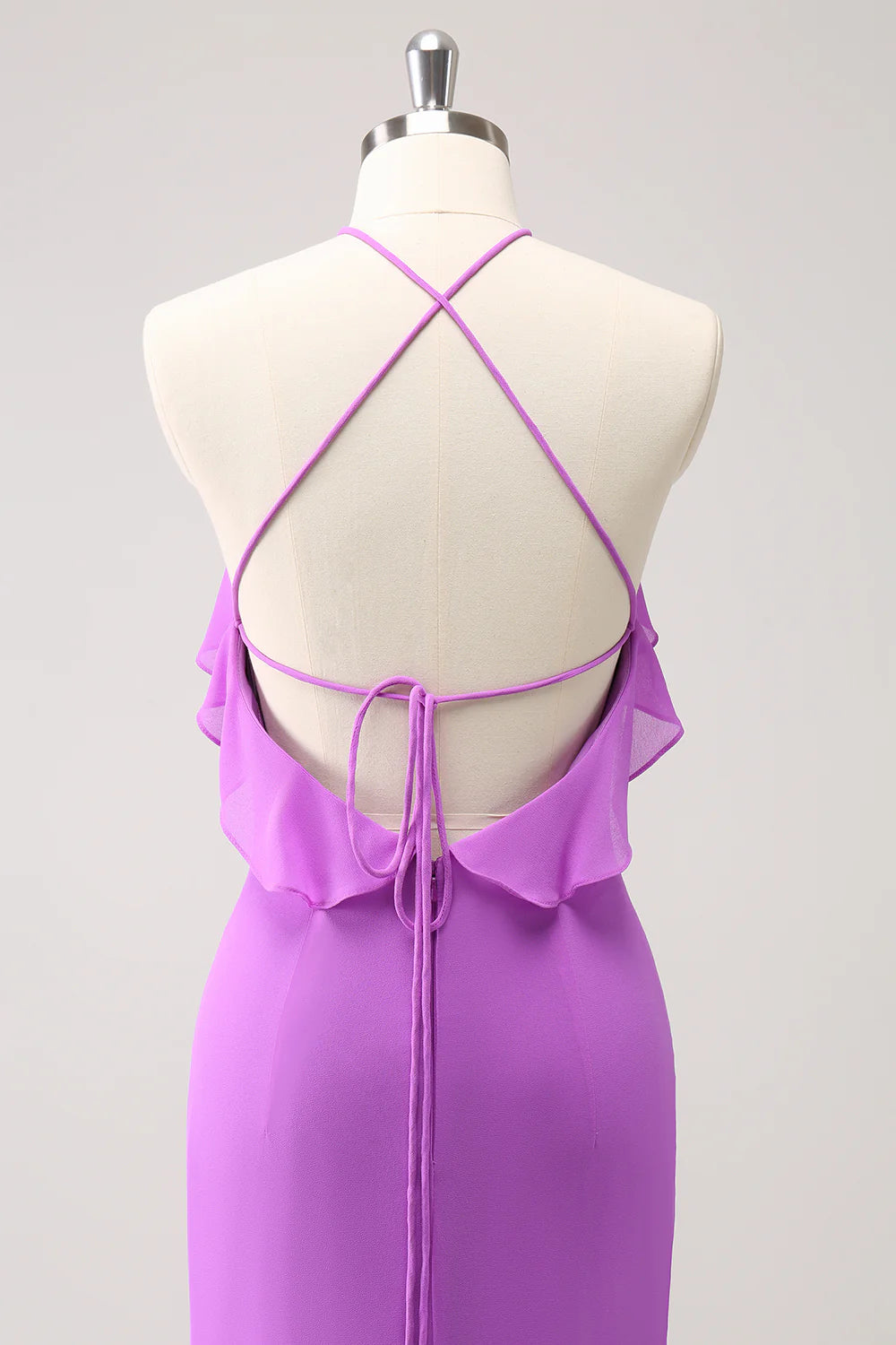 Tahiti Sheath Halter Backless Long Bridesmaid Dress with Ruffles