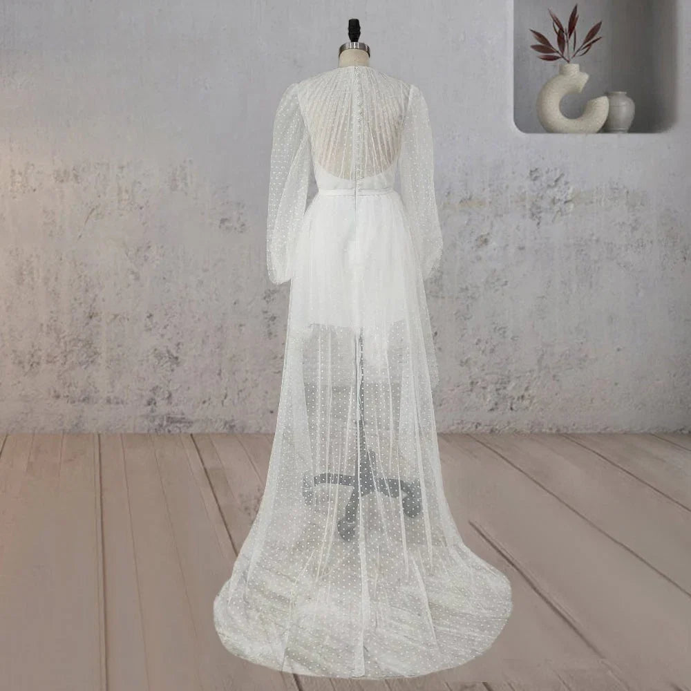 A Line Polka Dot Illusion Charm Asymmetrical Wedding Dress