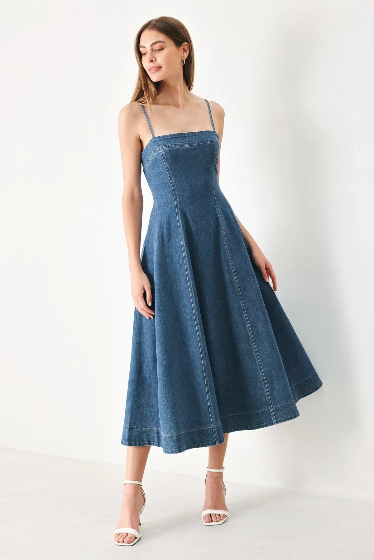 SUMMER INDIGO DENIM MIDI DRESS