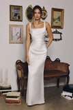 Toby Maxi Off White Satin Dress with Lace Up Back Scarf