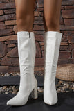 Chic White Knee High Block Heel Boots with Pointed Toe