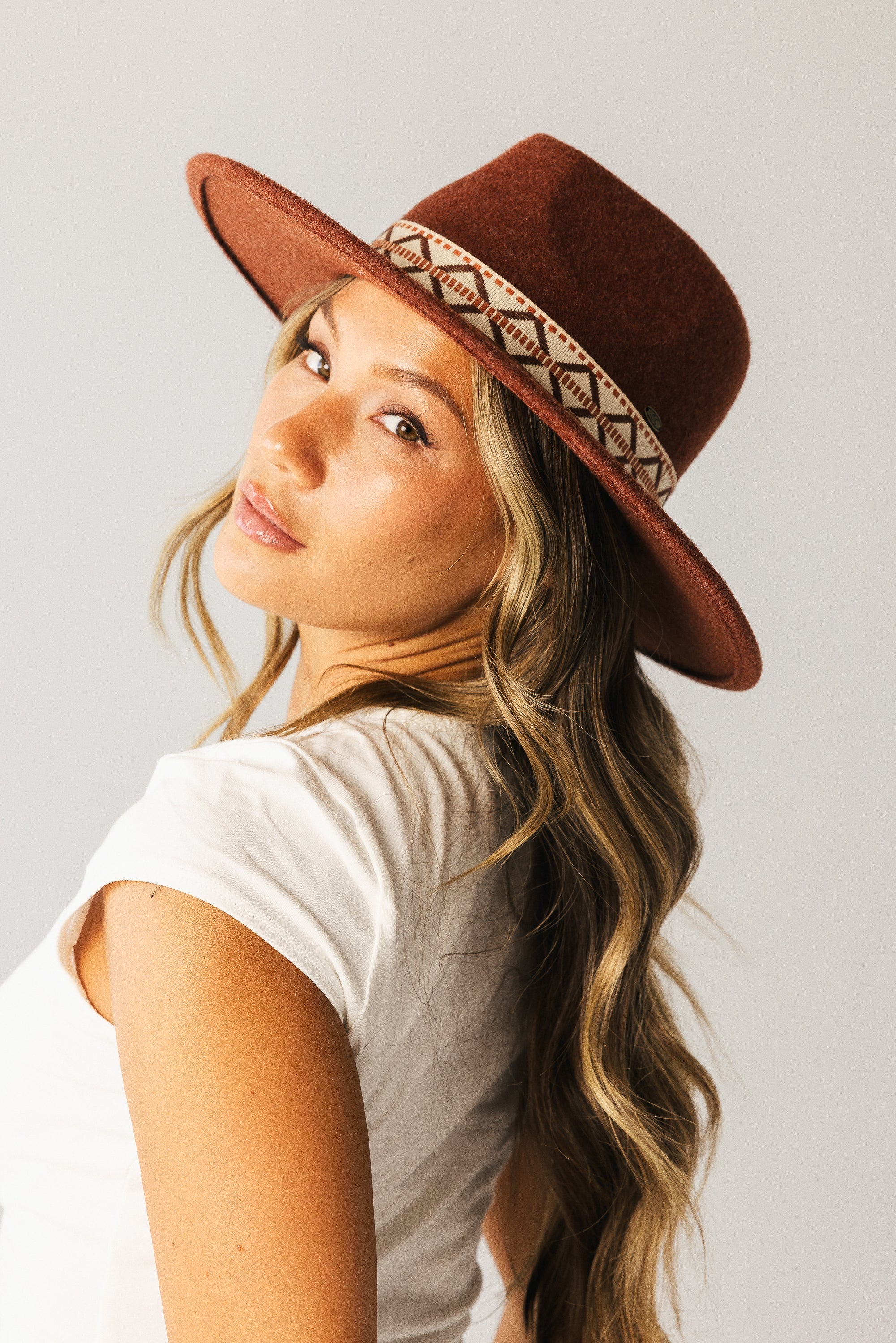 Geometric Felt Hat in Rust
