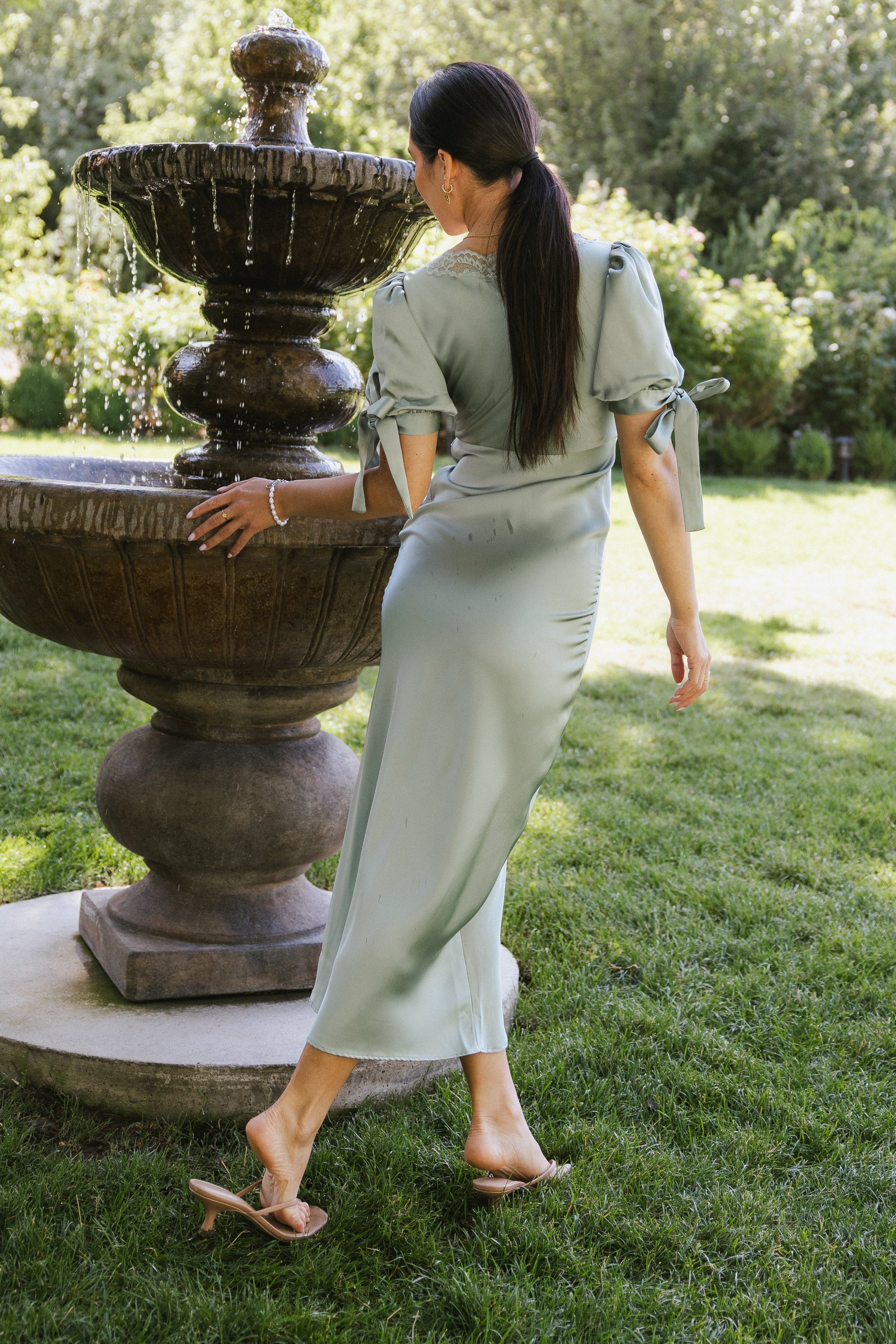 Amanda Lace Trim Maxi Dress in Light Sage FINAL SALE