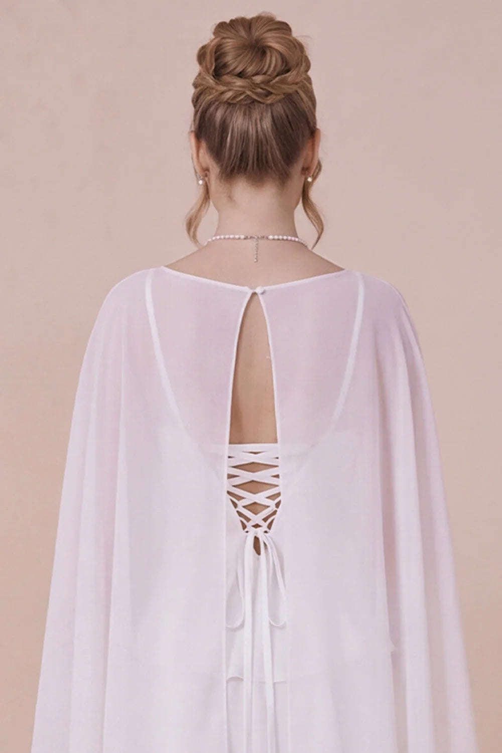2 Piece White Spaghetti Straps Ruffled Graduation Dress with Cape