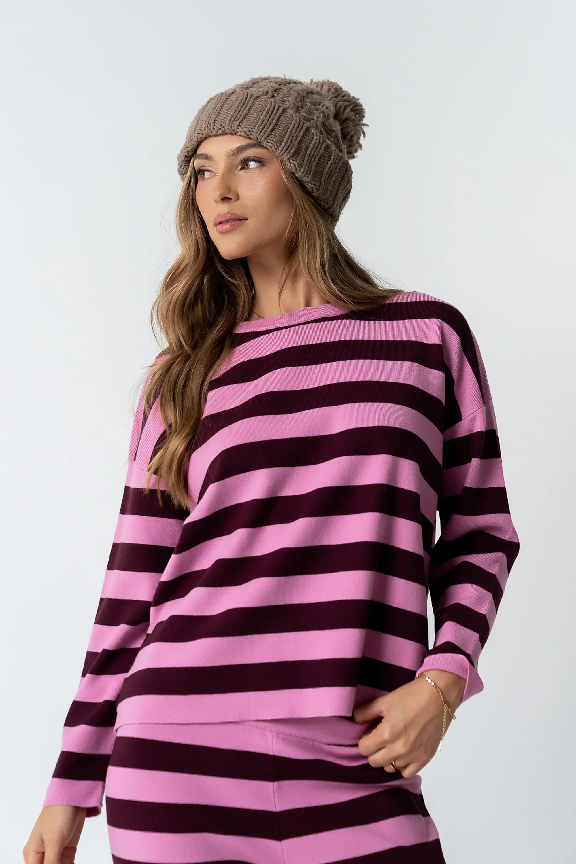 Joey Striped Sweater in Berry