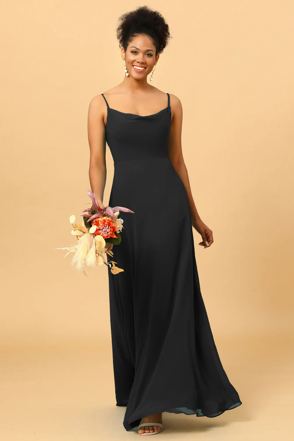 Sheath Spaghetti Straps Long Chiffon Bridesmaid Dress