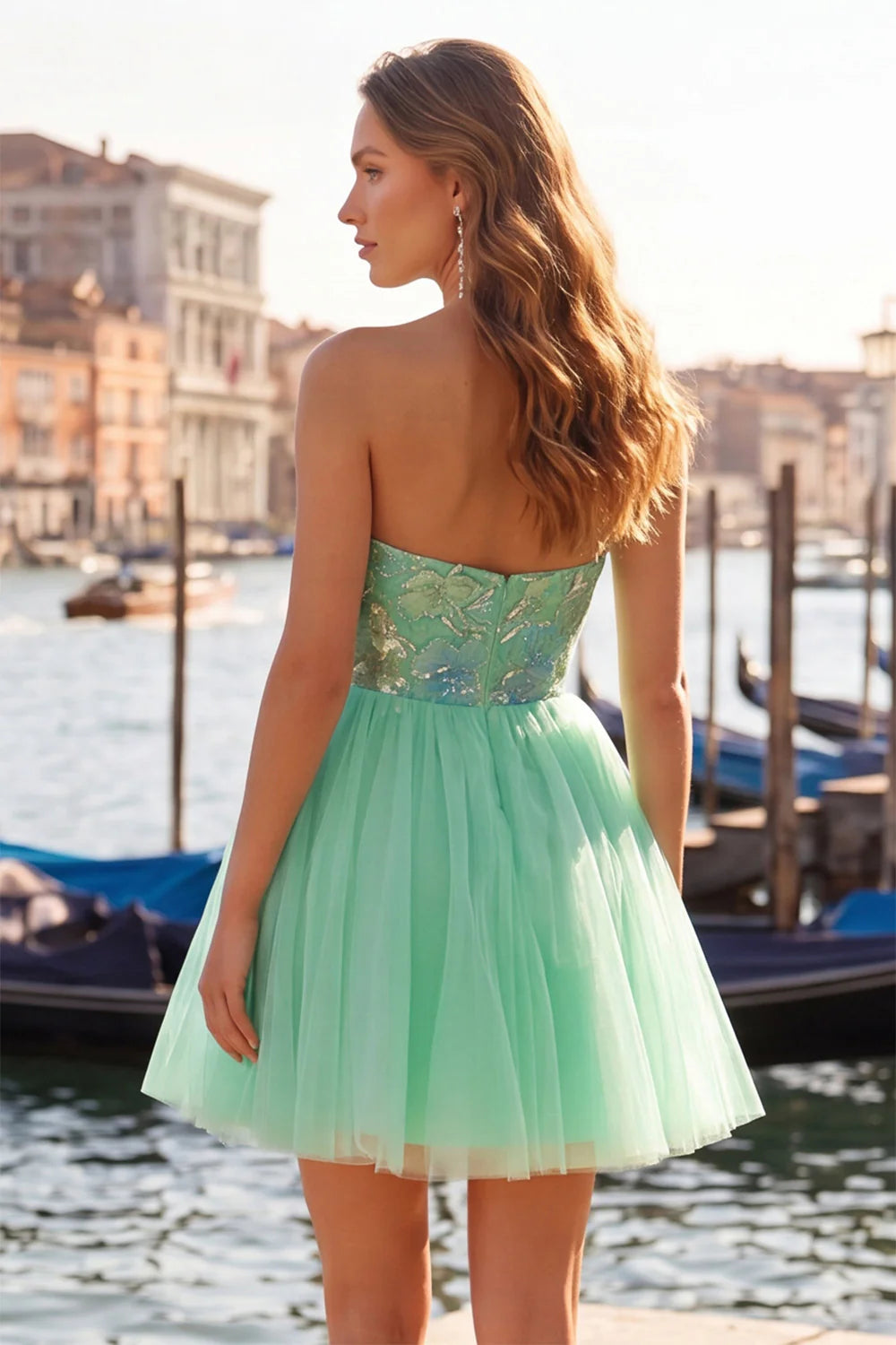 Orange Embroidered A Line Strapless Short Homecoming Dress
