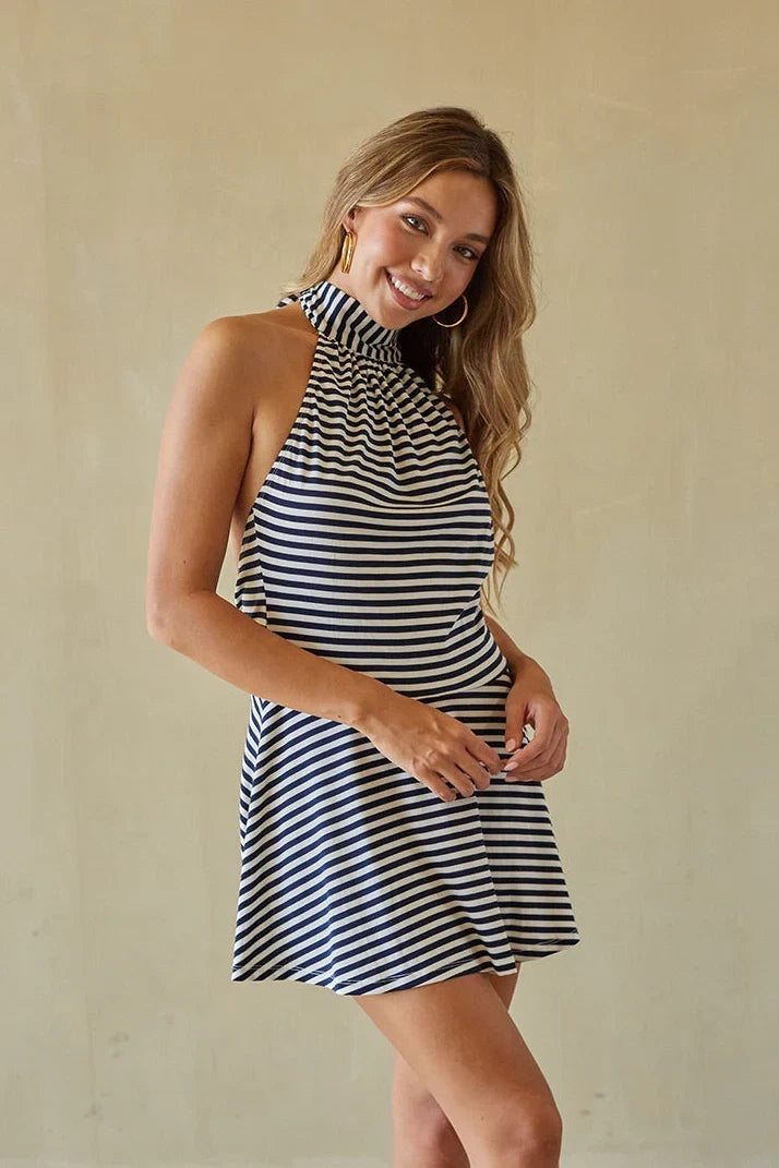 Gio Striped Mock Neck Mini Dress
