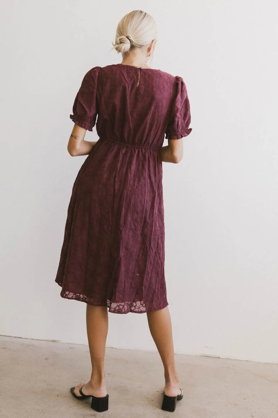 Cecy Embroidered Midi Dress in Burgundy FINAL SALE