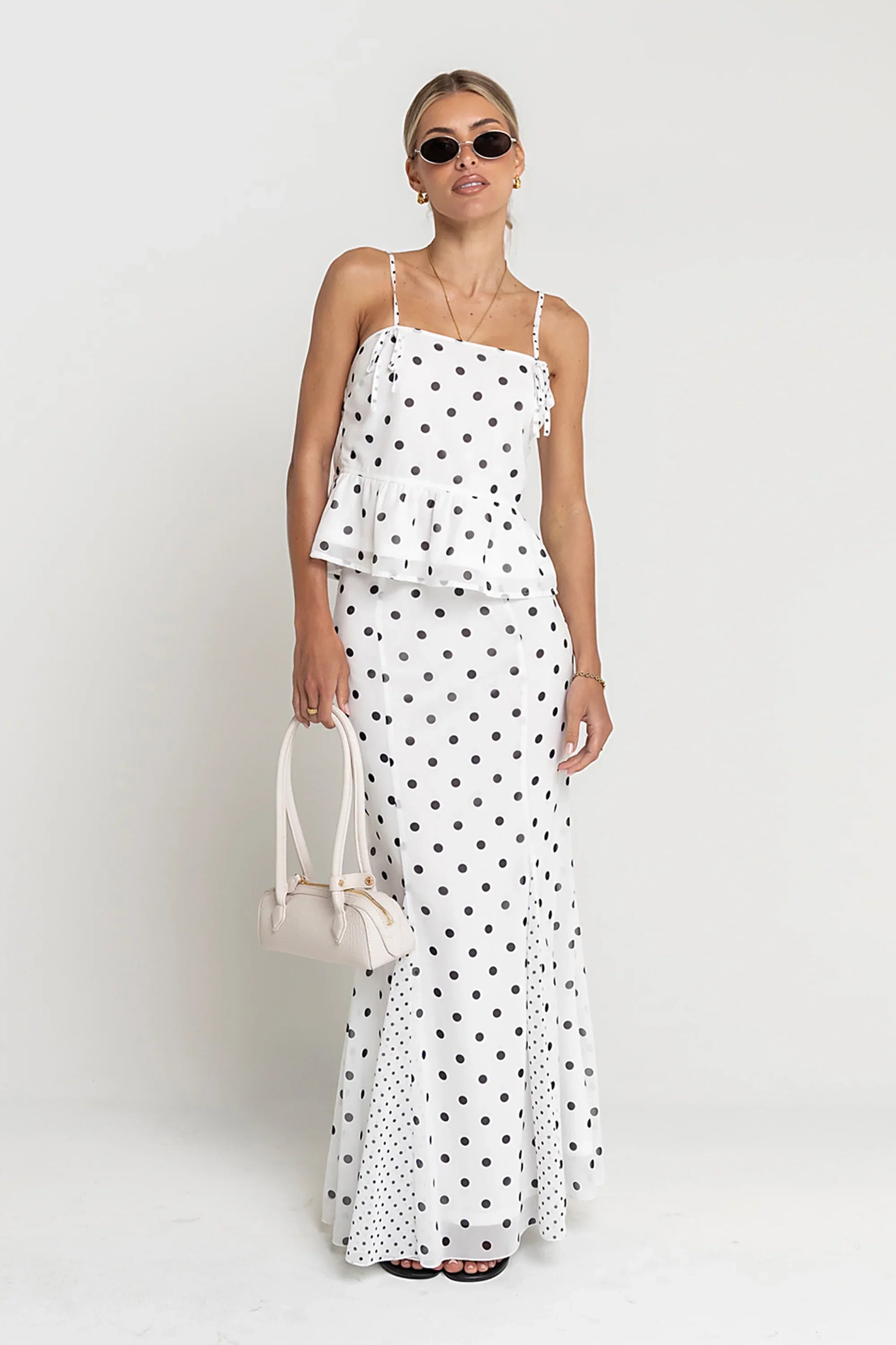 Freida Polka Dot Maxi Skirt in Ivory